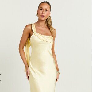 HELLO MOLLY  Satin One Shoulder Maxi Dress Yellow
